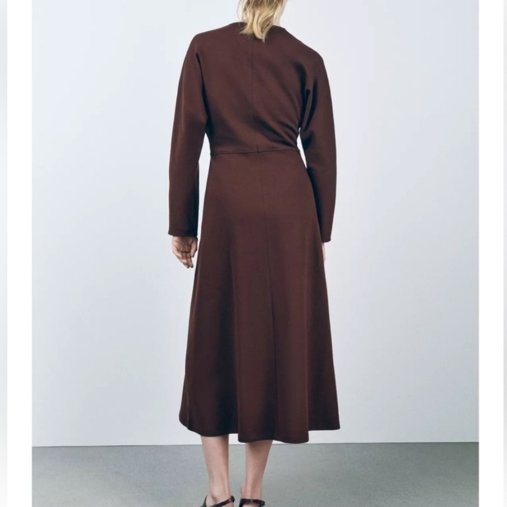 Zara  Burgundy  V-Nack Long Sleeve Dress - Picture 3 of 9